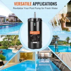 VEVOR 1.5 HP Pool Pump Motor, 56J Frame, 115V(13.6 Amps)/230V(6.8 Amps) 3450 RPM, 60Hz, 1.3 Service Factor, 90μF/250V Capacitor, CCW Rotation Round Flange Replacement Motor