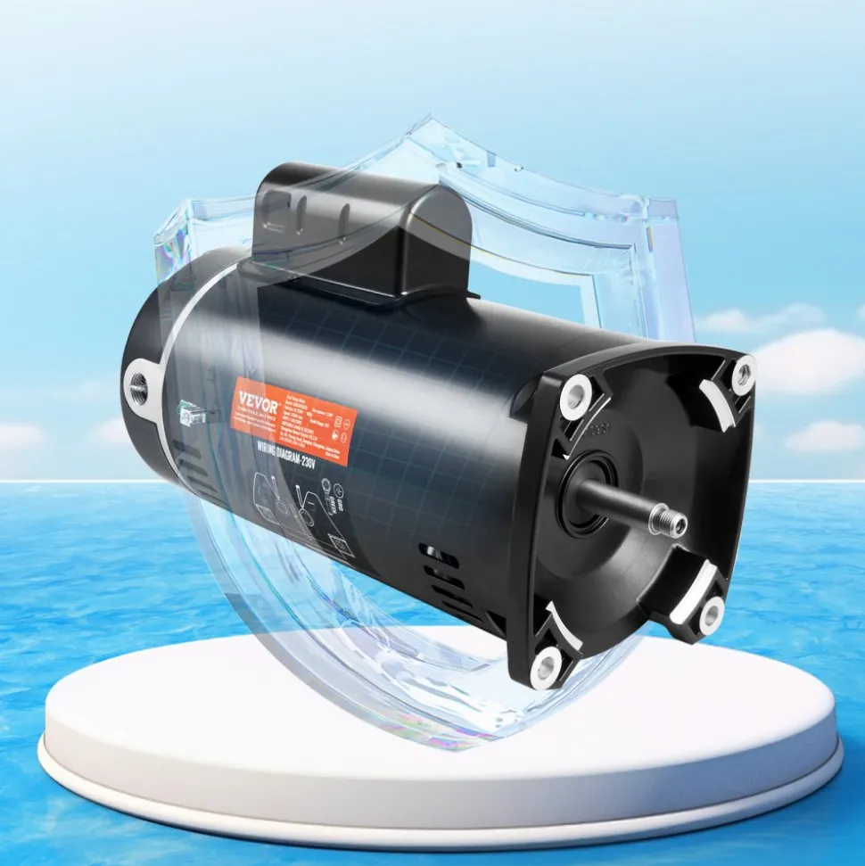 VEVOR 2 HP Pool Pump Motor, 56Y Frame, 230V (7.8 Amps) 3450 RPM, 60Hz, 1.3 Service Factor, 50μF/250V Capacitor, CCW Rotation Square Flange Replacement Motor