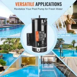 VEVOR 2 HP Pool Pump Motor, 56Y Frame, 230V (7.8 Amps) 3450 RPM, 60Hz, 1.3 Service Factor, 50μF/250V Capacitor, CCW Rotation Square Flange Replacement Motor