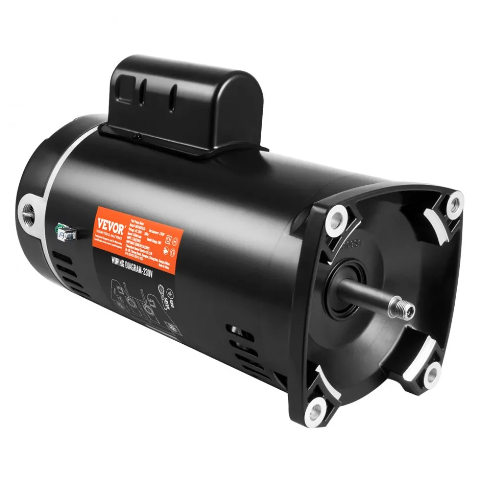 VEVOR 2 HP Pool Pump Motor, 56Y Frame, 230V (7.8 Amps) 3450 RPM, 60Hz, 1.3 Service Factor, 50μF/250V Capacitor, CCW Rotation Square Flange Replacement Motor