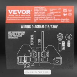 VEVOR 1 HP Pool Pump Motor, 56Y Frame, 115V(9 Amps)/230V(4.5 Amps) 3450RPM, 60Hz, 1.25 Service Factor, 90μF/250V Capacitor, CCW Rotation Square Flange Replacement Motor
