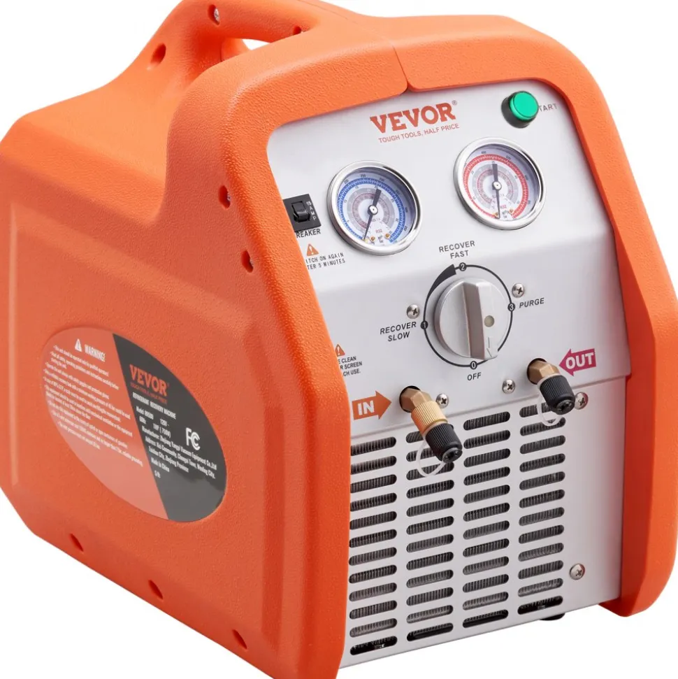 VEVOR 1 HP Refrigerant Recovery Machine - Dual Cylinder Portable AC Recovery Machine with High Pressure Protection 120V 60Hz Recovery Machine HVAC for Vapor Liquid Refrigerant, Car Air Conditioning