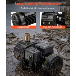 VEVOR 1 HP Shallow Well Jet Pump, AC 115/230 Volt, 1400 GPH Dual Voltage Cast Iron Well Jet Pump, with 164 ft Max Head Lift, Automatic Pressure Switch, for Garden Irrigation Lawn Sprinkler System
