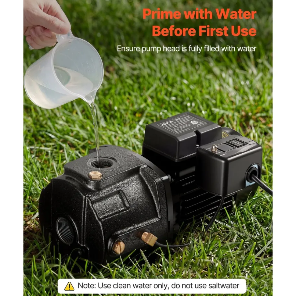 VEVOR 1 HP Shallow Well Jet Pump, AC 115/230 Volt, 1400 GPH Dual Voltage Cast Iron Well Jet Pump, with 164 ft Max Head Lift, Automatic Pressure Switch, for Garden Irrigation Lawn Sprinkler System