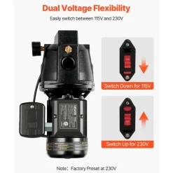 VEVOR 1/2 HP Shallow Well Jet Pump, AC 115/230 Volt, 790 GPH Dual Voltage Cast Iron Well Jet Pump, with 147 ft Max Head Lift, Automatic Pressure Switch, for Garden Irrigation Lawn Sprinkler System