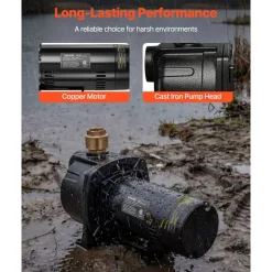 VEVOR 1.5 HP Shallow Well Jet Pump, AC 115/230 Volt, 4250 GPH Dual Voltage Cast Iron Well Jet Pump, with 108 ft Max Head Lift, Easy Voltage Switching, for Garden Irrigation, Lawn Sprinkler System