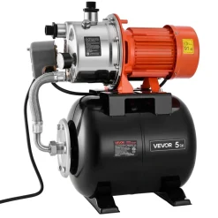 VEVOR 1.6 HP Shallow Well Pump with Pressure Tank, 120V 1320 GPH, Stainless Steel Irrigation Jet Pump with 5-Gal Tank, Automatic Water Booster System, 20/40 PSI Pressure Switch, for Home Garden Lawn