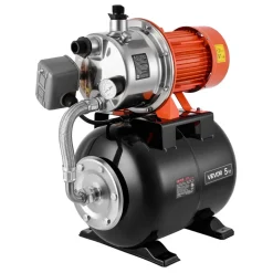 VEVOR 1.6 HP Shallow Well Pump with Pressure Tank, 120V 1320 GPH, Stainless Steel Irrigation Jet Pump with 5-Gal Tank, Automatic Water Booster System, 20/40 PSI Pressure Switch, for Home Garden Lawn