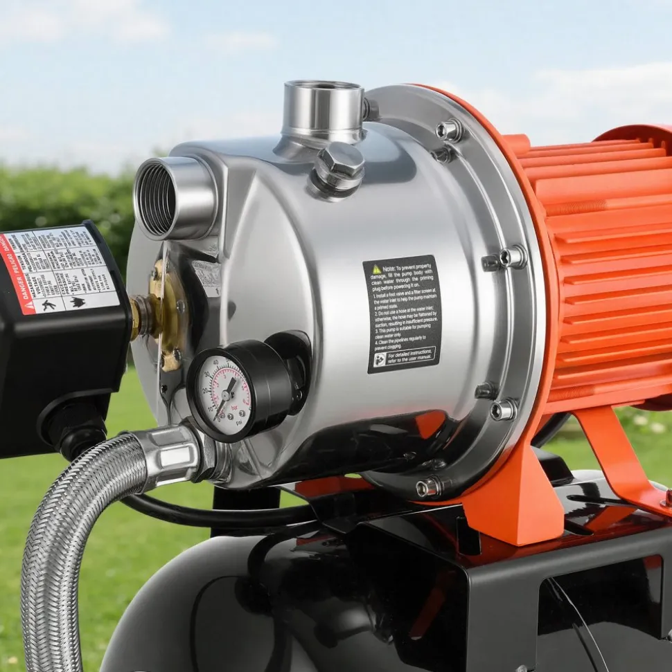 VEVOR 1.6 HP Shallow Well Pump with Pressure Tank, 120V 1320 GPH, Stainless Steel Irrigation Jet Pump with 5-Gal Pressure Tank, Automatic Water Booster System, for Home Garden Lawn, Potable Water
