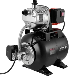 VEVOR 1 HP Shallow Well Pump with Pressure Tank, 120V 1000 GPH, Stainless Steel Irrigation Jet Pump with 5-Gal Tank, Automatic Water Booster System, 20/40 PSI Pressure Switch, for Home Garden Lawn