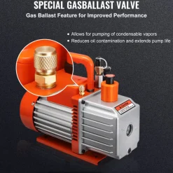 VEVOR 1/2 HP 2 Stage Rotary Vane Vacuum Pump, 5 CFM, 115V Air Conditioning Vacuum Pump, 1/4" SAE Male 3/8" SAE Male 1/2" ACME Male Inlet, for HVAC Repair, Refrigeration Maintenance, Resin Degassing