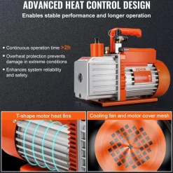 VEVOR 1/2 HP 2 Stage Rotary Vane Vacuum Pump, 5 CFM, 115V Air Conditioning Vacuum Pump, 1/4