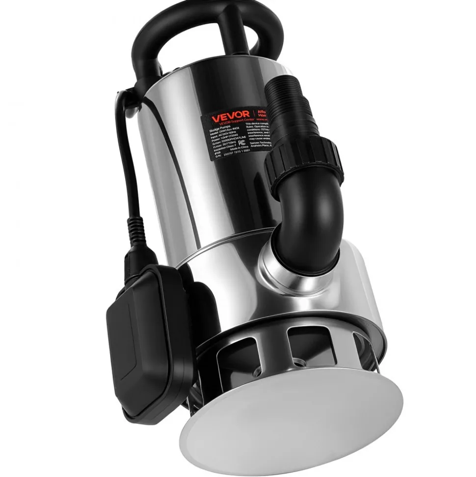VEVOR 1 HP Submersible Sump Pump, 5500 GPH, Stainless Steel Submersible Sewage Dirty Clean Water Pump with Automatic Float Switch, Long Cord, 30 ft Max Lift, for Pools, Garden, Pond, Flooded Areas