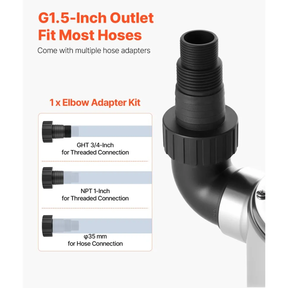 VEVOR 1 HP Submersible Sump Pump, 5500 GPH, Stainless Steel Submersible Sewage Dirty Clean Water Pump with Automatic Float Switch, Long Cord, 30 ft Max Lift, for Pools, Garden, Pond, Flooded Areas