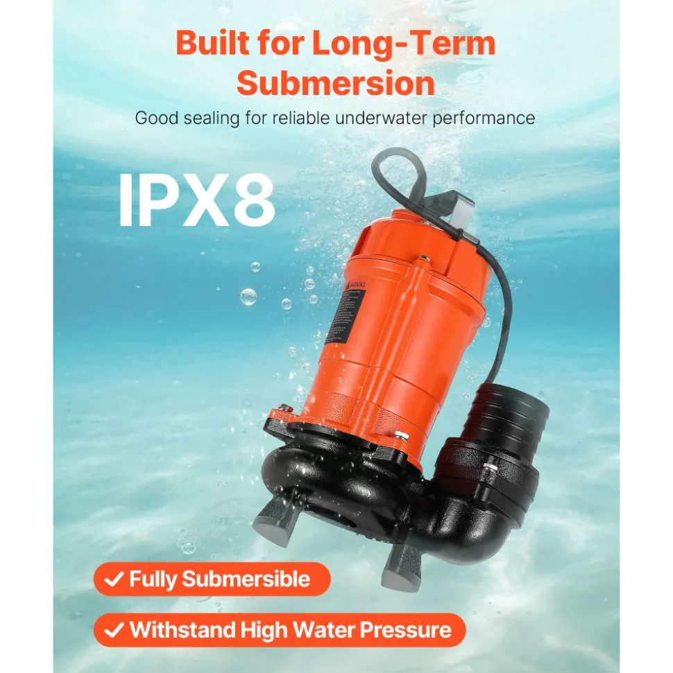 VEVOR 1 HP Submersible Trash Pump, 5000 GPH, 120V Cast Iron Submersible Sump Sewage Pump with 3 in Discharge, 40 ft Max Lift, Drain Dirty Clean Water, for Pools, Garden, Pond, Basement, Flooded Areas