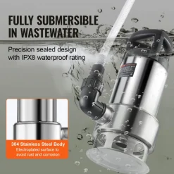 VEVOR 1HP Sump Pump, 4020GPH, 30FT Lift Stainless Steel Submersible Sludge Pump with 26FT Power Cord Automatic ON/OFF Float Switch, Drain Clean/Dirty Water for Basement Flood Pool Pond Garden Hot Tub