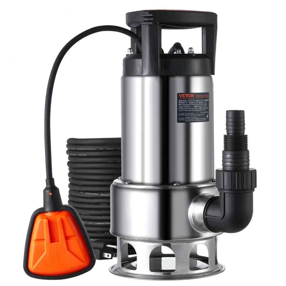 VEVOR 1HP Sump Pump, 4020GPH, 30FT Lift Stainless Steel Submersible Sludge Pump with 26FT Power Cord Automatic ON/OFF Float Switch, Drain Clean/Dirty Water for Basement Flood Pool Pond Garden Hot Tub