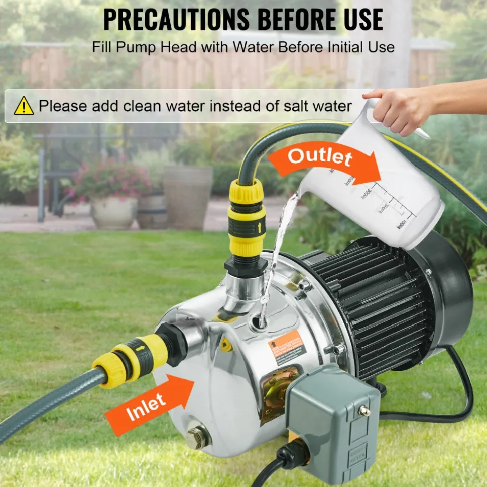 VEVOR 3/4HP SUS304 Stainless Steel Shallow Well Jet Pump, 115 Volt, 18.5 GPM 131 FT Maximum Head Irrigation Water Pump, for Agricultural Garden Irrigation System High-Rise Water Supply Shower Booster
