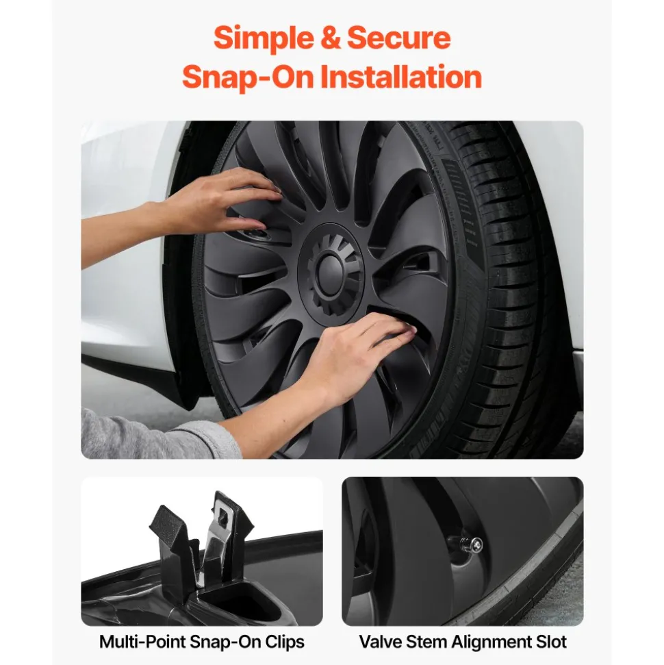 VEVOR Hubcaps Wheel Covers for 2021-2024 Tesla Model Y, 19 Inch Set of 4 Wheel Rim Cover Hubcaps OEM Style Replacement, R19 Size Snap On Car Hub Caps, Premium 14-Spoke ABS Tire Rim Caps, Matte Black