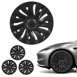 VEVOR Hubcaps Wheel Covers for 2021-2024 Tesla Model Y, 19 Inch Set of 4 Wheel Rim Cover Hubcaps OEM Style Replacement, R19 Size Snap On Car Hub Caps, Premium 14-Spoke ABS Tire Rim Caps, Matte Black