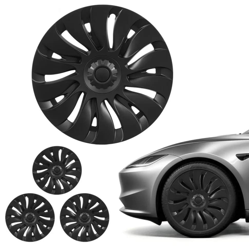 VEVOR Hubcaps Wheel Covers for 2021-2024 Tesla Model Y, 19 Inch Set of 4 Wheel Rim Cover Hubcaps OEM Style Replacement, R19 Size Snap On Car Hub Caps, Premium 14-Spoke ABS Tire Rim Caps, Matte Black