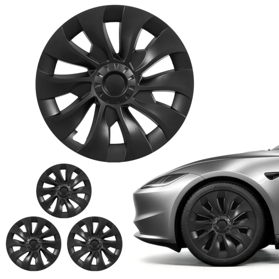 VEVOR Hubcaps Wheel Covers for 2017-2023 Tesla Model 3, 18 Inch Set of 4 Wheel Rim Cover Hubcaps OEM Style Replacement, R18 Size Snap On Car Hub Caps, Premium 10-Spoke ABS Tire Rim Caps, Matte Black