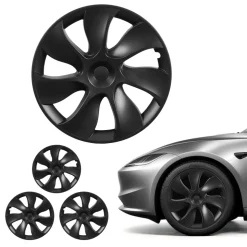 VEVOR Hubcaps Wheel Covers for 2021-2024 Tesla Model Y, 19 Inch Set of 4 Wheel Rim Cover Hubcaps OEM Style Replacement, R19 Size Snap On Car Hub Caps, Premium 7-Spoke ABS Tire Rim Caps, Matte Black