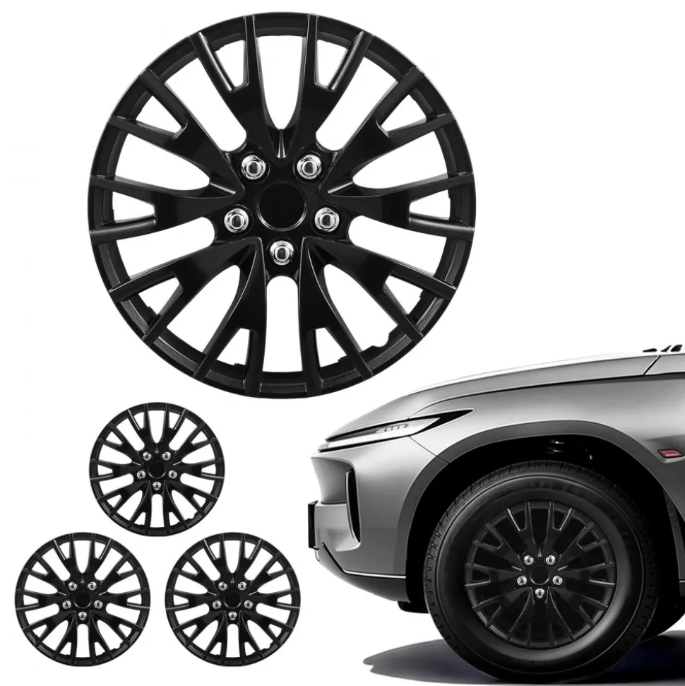 VEVOR Hubcaps Wheel Covers, 16 Inch Set of 4 Wheel Rim Cover Hubcaps OEM Replacement, R16 Size Snap On Car Hub Caps, Universal 20-Spoke ABS Tire Rim Caps for Hyundai Chevrolet Ford Honda, Gloss Black