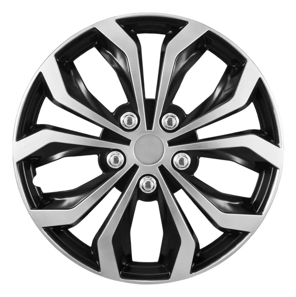 VEVOR Hubcaps Wheel Covers, 15 Inch Set of 4 Wheel Rim Cover Hubcaps OEM Replacement, R15 Size Snap On Car Hub Caps, Universal 10-Spoke ABS Tire Rim Caps for Hyundai Chevrolet Ford Honda, Silver/Black