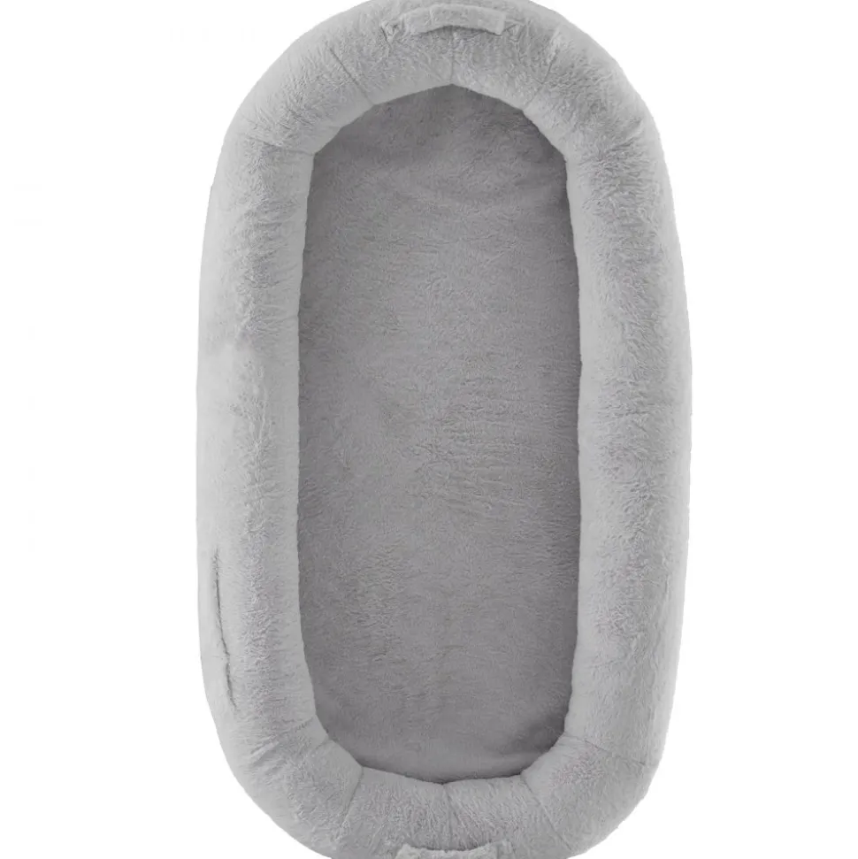 VEVOR Human Dog Bed, 67.7"x35"x9.8" Human Dog Bed for Adult, Human Size Dog Bed with Washable Faux Rabbit Fur Cover, Egg Orthopedic Foam, Storage Pocket, Large Dog Bean Bed, Light Grey