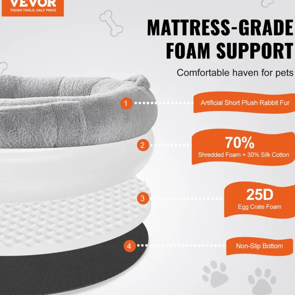 VEVOR Human Dog Bed, 67.7"x35"x9.8" Human Dog Bed for Adult, Human Size Dog Bed with Washable Faux Rabbit Fur Cover, Egg Orthopedic Foam, Storage Pocket, Large Dog Bean Bed, Light Grey