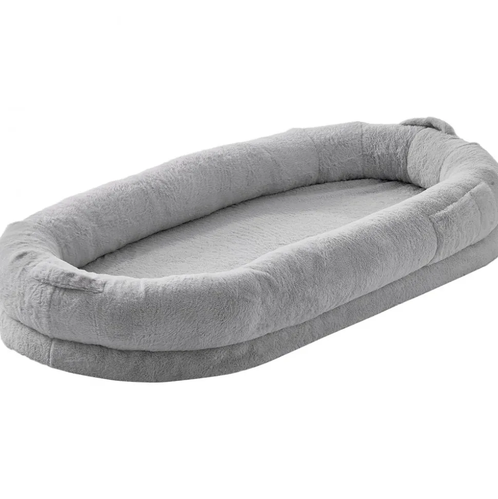 VEVOR Human Dog Bed, 67.7"x35"x9.8" Human Dog Bed for Adult, Human Size Dog Bed with Washable Faux Rabbit Fur Cover, Egg Orthopedic Foam, Storage Pocket, Large Dog Bean Bed, Light Grey