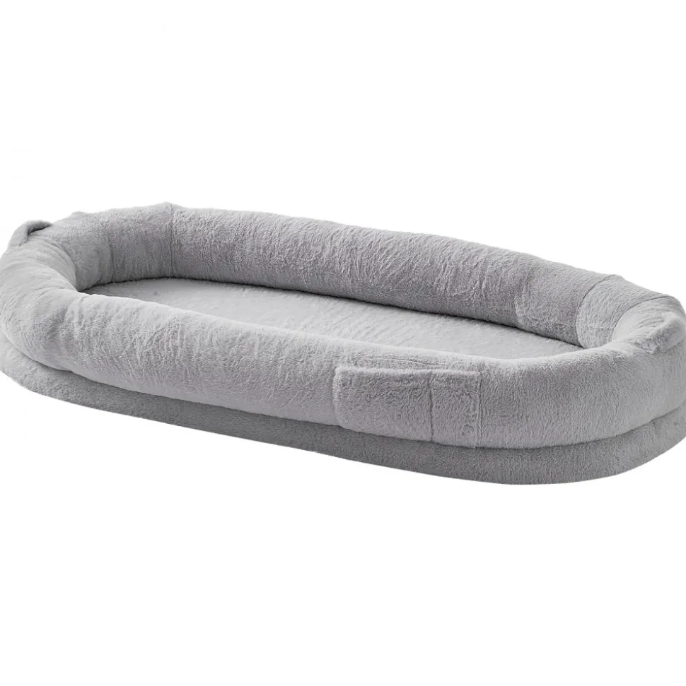 VEVOR Human Dog Bed, 67.7"x35"x9.8" Human Dog Bed for Adult, Human Size Dog Bed with Washable Faux Rabbit Fur Cover, Egg Orthopedic Foam, Storage Pocket, Large Dog Bean Bed, Light Grey