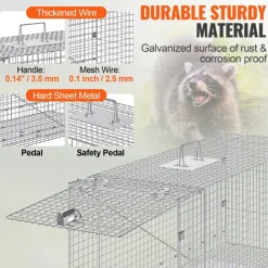 VEVOR Humane Live Animal Trap, Dimensions 50" x 20" x 26", Crafted from Galvanized Iron, Collapsible Design with Carrying Handle for Capturing Stray Dogs, Armadillos, Raccoons, Marmots, and Foxes