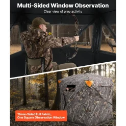 VEVOR Hunting Blind, 270° Ground Blind, 2-3 Person Pop Up Deer Blind for Hunting with Carrying Bag, Portable Resilient Hunting Tent, 3 Horizontal Windows for Turkey and Deer Hunting