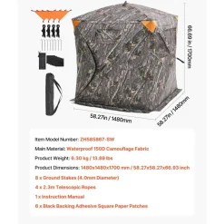 VEVOR Hunting Blind, 270° Ground Blind, 2-3 Person Pop Up Deer Blind for Hunting with Carrying Bag, Portable Resilient Hunting Tent, 3 Horizontal Windows for Turkey and Deer Hunting