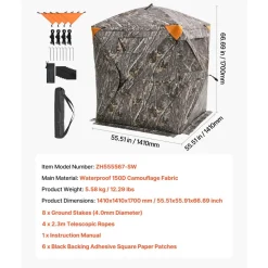 VEVOR Hunting Blind, 270° Ground Blind, 1-2 Person Pop Up Deer Blind for Hunting with Carrying Bag, Portable Resilient Hunting Tent, 3 Horizontal Windows for Turkey and Deer Hunting