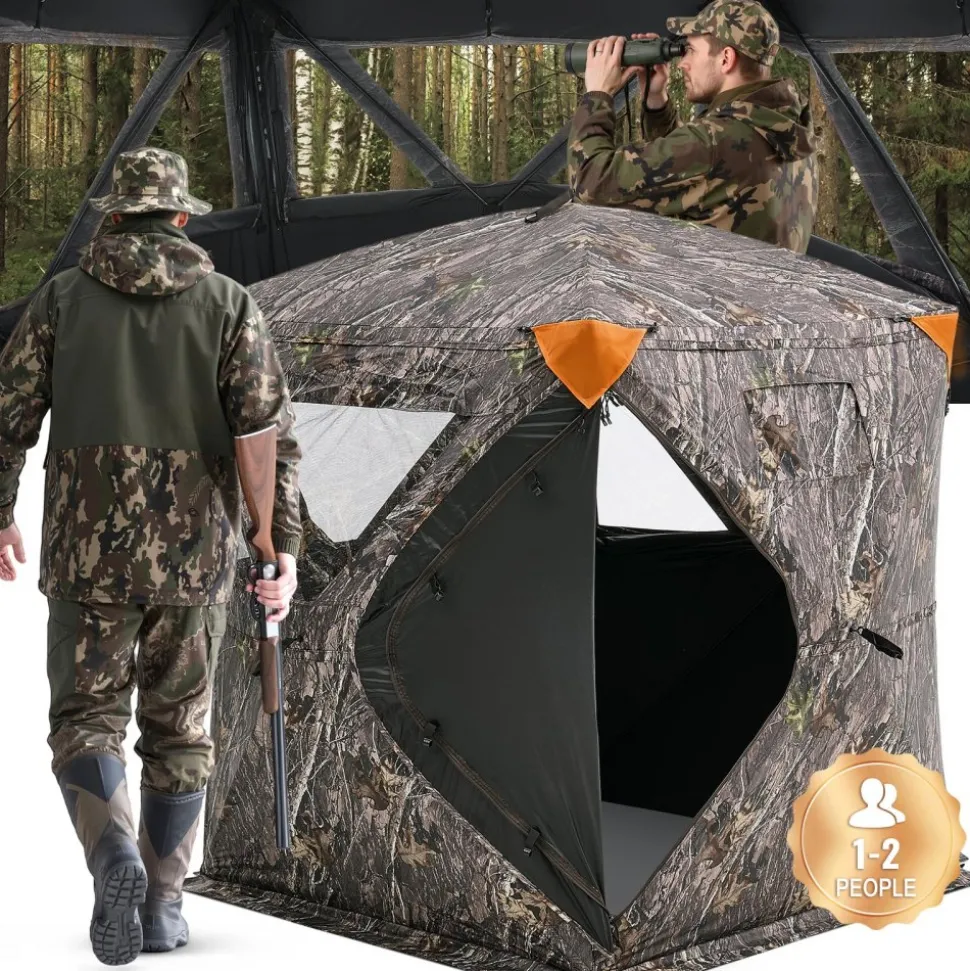 VEVOR Hunting Blind, 270° Ground Blind, 1-2 Person Pop Up Deer Blind for Hunting with Carrying Bag, Portable Resilient Hunting Tent, 3 Horizontal Windows for Turkey and Deer Hunting