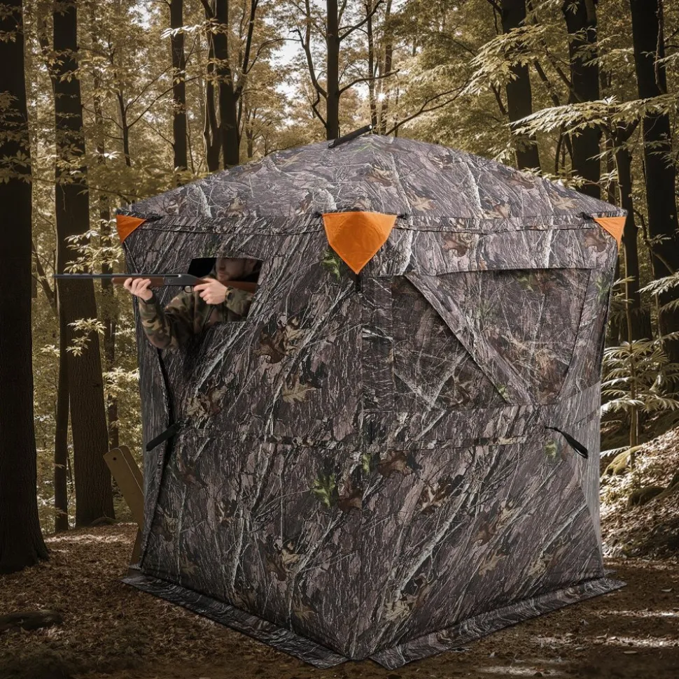 VEVOR Hunting Blind, 270° Ground Blind, 1-2 Person Pop Up Deer Blind for Hunting with Carrying Bag, Portable Resilient Hunting Tent, 3 Horizontal Windows for Turkey and Deer Hunting