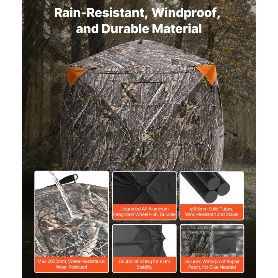 VEVOR Hunting Blind, 270° Ground Blind, 1-2 Person Pop Up Deer Blind for Hunting with Carrying Bag, Portable Resilient Hunting Tent, 3 Horizontal Windows for Turkey and Deer Hunting