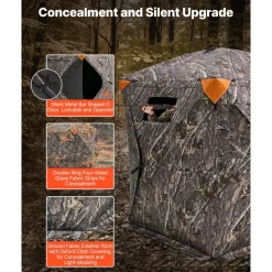 VEVOR Hunting Blind, 270° Ground Blind, 1-2 Person Pop Up Deer Blind for Hunting with Carrying Bag, Portable Resilient Hunting Tent, 3 Horizontal Windows for Turkey and Deer Hunting