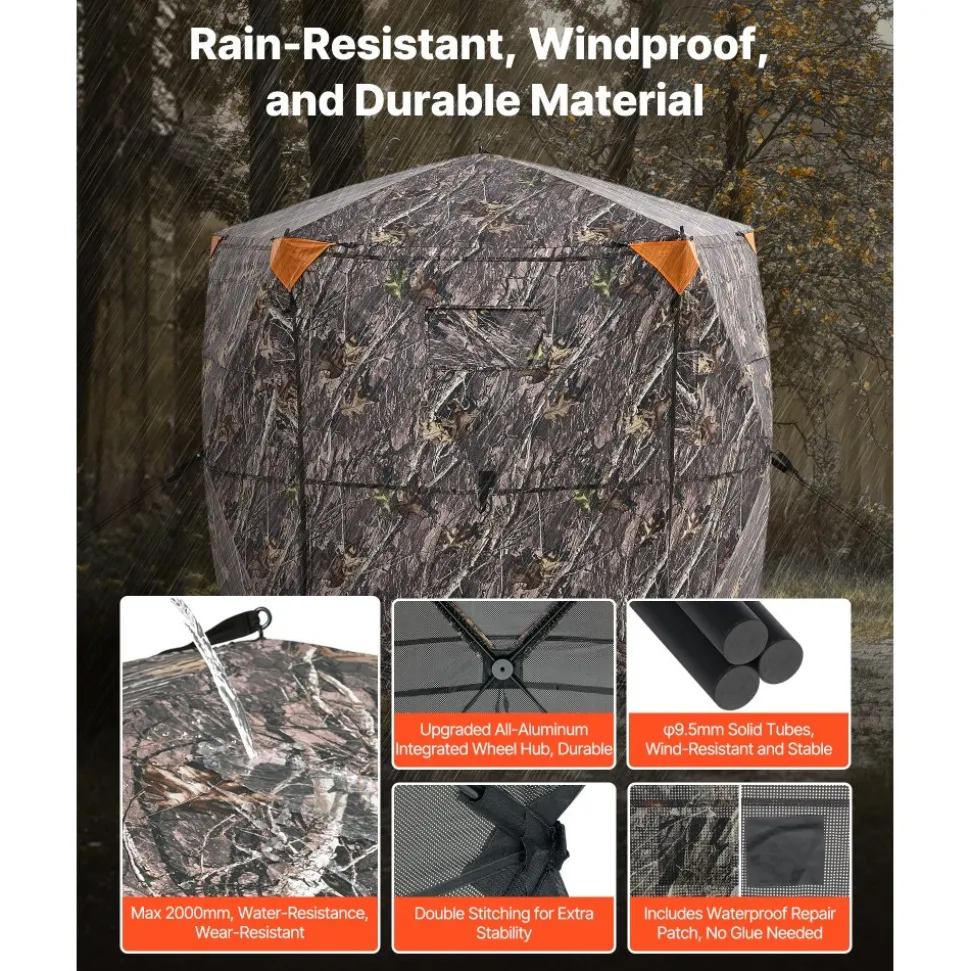 VEVOR Hunting Blind, 6-7 Person, 288 Degree 5 Side See-Through Ground Blinds with Carrying Bag, Portable Camouflage Tent, Durable Concealed Shelter with Silent Zipper Door and Window, for Turkey Deer