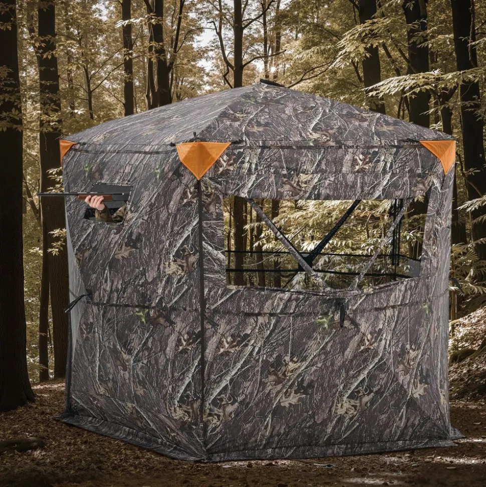 VEVOR Hunting Blind, 6-7 Person, 288 Degree 5 Side See-Through Ground Blinds with Carrying Bag, Portable Camouflage Tent, Durable Concealed Shelter with Silent Zipper Door and Window, for Turkey Deer