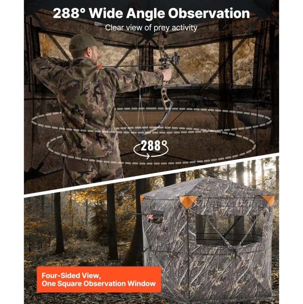 VEVOR Hunting Blind, 6-7 Person, 288 Degree 5 Side See-Through Ground Blinds with Carrying Bag, Portable Camouflage Tent, Durable Concealed Shelter with Silent Zipper Door and Window, for Turkey Deer