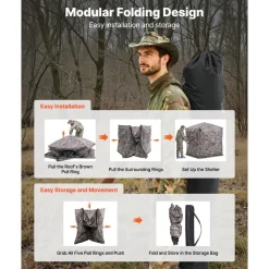 VEVOR Hunting Blind, 6-7 Person Ground Blinds with Carrying Bag, Portable Camouflage Tent, Reinforced Durable Concealed Shelter with Silent Zipper Door and Window, for Turkey and Deer
