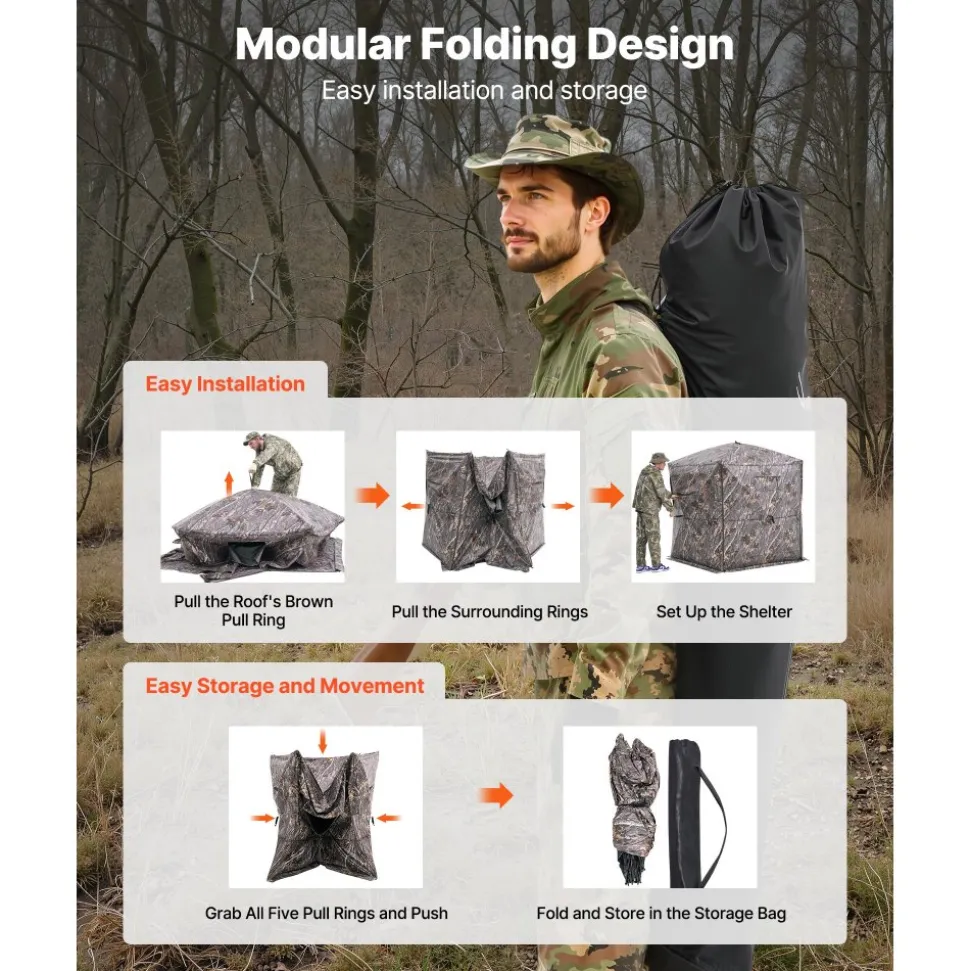 VEVOR Hunting Blind, 6-7 Person Ground Blinds with Carrying Bag, Portable Camouflage Tent, Reinforced Durable Concealed Shelter with Silent Zipper Door and Window, for Turkey and Deer