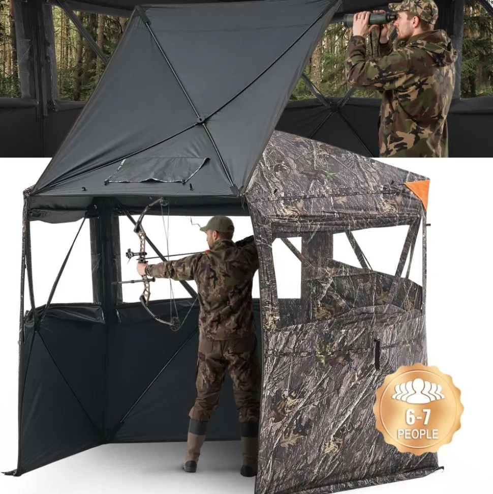 VEVOR Hunting Blind, 6-7 Person Ground Blinds with Carrying Bag, Portable Camouflage Tent, Reinforced Durable Concealed Shelter with Silent Zipper Door and Window, for Turkey and Deer