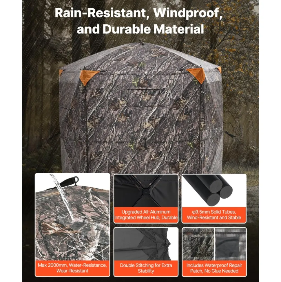 VEVOR Hunting Blind, 6-7 Person Ground Blinds with Carrying Bag, Portable Camouflage Tent, Reinforced Durable Concealed Shelter with Silent Zipper Door and Window, for Turkey and Deer