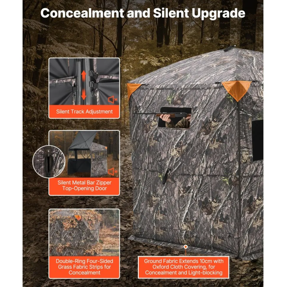 VEVOR Hunting Blind, 6-7 Person Ground Blinds with Carrying Bag, Portable Camouflage Tent, Reinforced Durable Concealed Shelter with Silent Zipper Door and Window, for Turkey and Deer