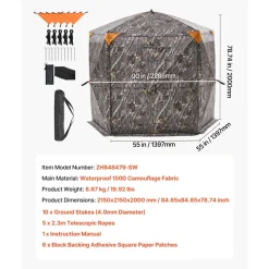 VEVOR Hunting Blind, 6-7 Person Ground Blinds with Carrying Bag, Portable Camouflage Tent, Reinforced Durable Concealed Shelter with Silent Zipper Door and Window, for Turkey and Deer
